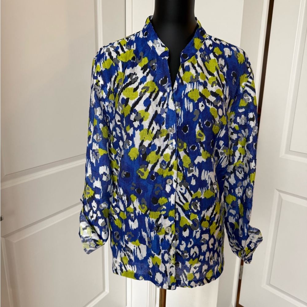 Ruby Rd. Vibrant Blue and Green Button Down Shirt - Picture 3 of 9